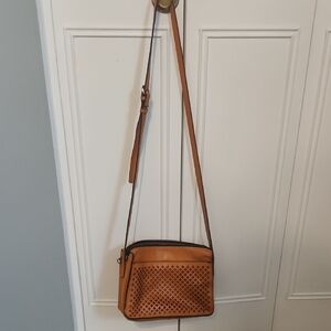 Patricia Nash Orange Crossbody Bag w/ laser Cut Basket-Weave Design